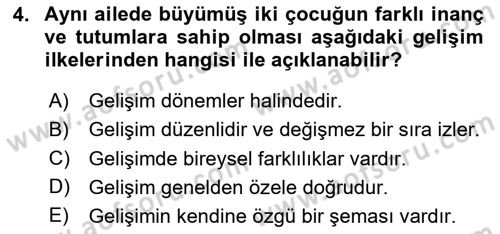 Çocuk ve Ergen Bakımı Dersi 2024 - 2025 Yılı Yaz Okulu Sınav Soruları 4. Soru