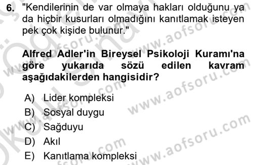 Çocuk ve Ergen Bakımı Dersi 2024 - 2025 Yılı Yaz Okulu Sınav Soruları 6. Soru