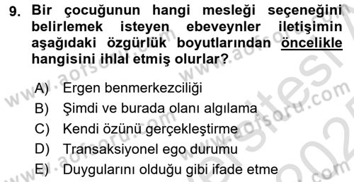 Çocuk ve Ergen Bakımı Dersi 2024 - 2025 Yılı Yaz Okulu Sınav Soruları 9. Soru