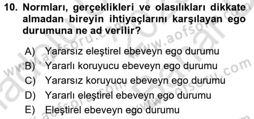 Çocuk ve Ergen Bakımı Dersi 2025 - 2026 Yılı (Vize) Ara Sınav Soruları 10. Soru