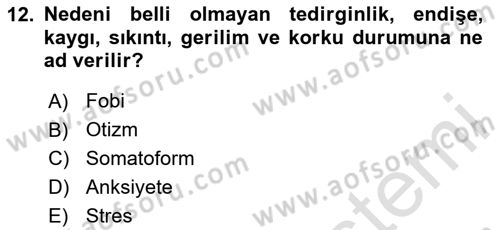 Çocuk ve Ergen Bakımı Dersi 2025 - 2026 Yılı (Vize) Ara Sınav Soruları 12. Soru