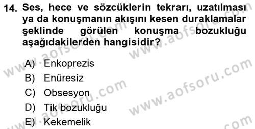 Çocuk ve Ergen Bakımı Dersi 2025 - 2026 Yılı (Vize) Ara Sınav Soruları 14. Soru