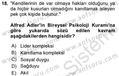 Çocuk ve Ergen Bakımı Dersi 2025 - 2026 Yılı (Vize) Ara Sınav Soruları 18. Soru