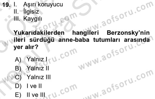 Çocuk ve Ergen Bakımı Dersi 2025 - 2026 Yılı (Vize) Ara Sınav Soruları 19. Soru