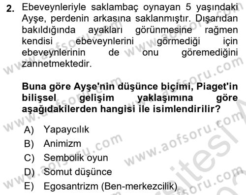 Çocuk ve Ergen Bakımı Dersi 2025 - 2026 Yılı (Vize) Ara Sınav Soruları 2. Soru
