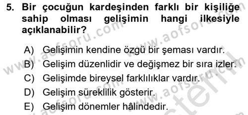 Çocuk ve Ergen Bakımı Dersi 2025 - 2026 Yılı (Vize) Ara Sınav Soruları 5. Soru
