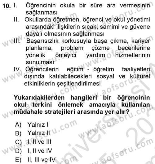 Çocuk ve Ergen Bakımı Dersi 2025 - 2026 Yılı (Final) Dönem Sonu Sınav Soruları 10. Soru