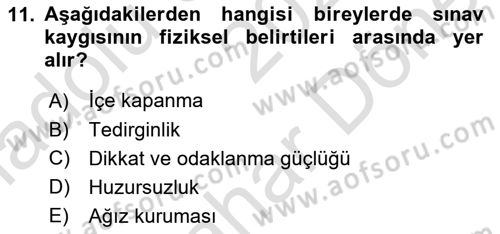 Çocuk ve Ergen Bakımı Dersi 2025 - 2026 Yılı (Final) Dönem Sonu Sınav Soruları 11. Soru