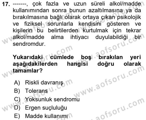 Çocuk ve Ergen Bakımı Dersi 2025 - 2026 Yılı (Final) Dönem Sonu Sınav Soruları 17. Soru