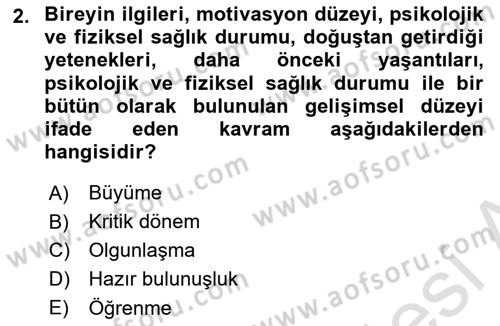 Çocuk ve Ergen Bakımı Dersi 2025 - 2026 Yılı (Final) Dönem Sonu Sınav Soruları 2. Soru