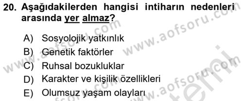 Çocuk ve Ergen Bakımı Dersi 2025 - 2026 Yılı (Final) Dönem Sonu Sınav Soruları 20. Soru