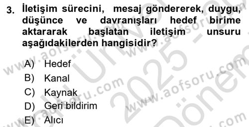 Çocuk ve Ergen Bakımı Dersi 2025 - 2026 Yılı (Final) Dönem Sonu Sınav Soruları 3. Soru