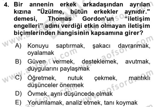 Çocuk ve Ergen Bakımı Dersi 2025 - 2026 Yılı (Final) Dönem Sonu Sınav Soruları 4. Soru
