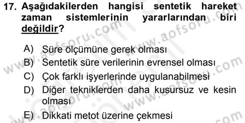 Verimlilik Yönetimi Dersi 2015 - 2016 Yılı (Vize) Ara Sınavı 17. Soru