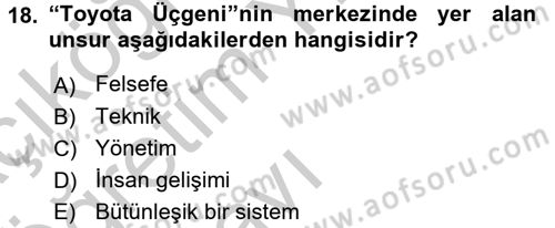 Verimlilik Yönetimi Dersi 2016 - 2017 Yılı 3 Ders Sınav Soruları 18. Soru
