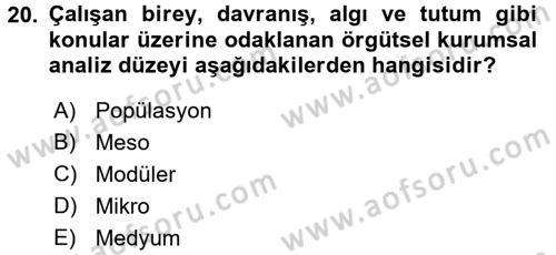 Verimlilik Yönetimi Dersi 2016 - 2017 Yılı 3 Ders Sınav Soruları 20. Soru