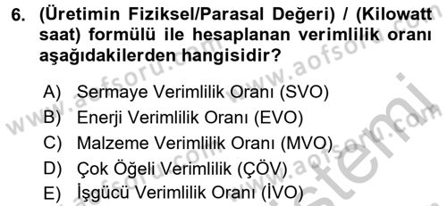 Verimlilik Yönetimi Dersi 2016 - 2017 Yılı 3 Ders Sınav Soruları 6. Soru