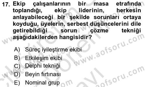 Verimlilik Yönetimi Dersi 2016 - 2017 Yılı (Final) Dönem Sonu Sınav Soruları 17. Soru