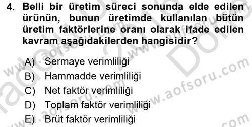 Verimlilik Yönetimi Dersi 2016 - 2017 Yılı (Final) Dönem Sonu Sınav Soruları 4. Soru