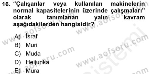 Verimlilik Yönetimi Dersi 2017 - 2018 Yılı 3 Ders Sınavı 16. Soru