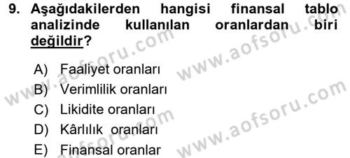 Verimlilik Yönetimi Dersi 2017 - 2018 Yılı 3 Ders Sınavı 9. Soru