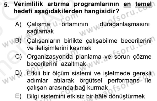 Verimlilik Yönetimi Dersi 2017 - 2018 Yılı (Vize) Ara Sınavı 5. Soru