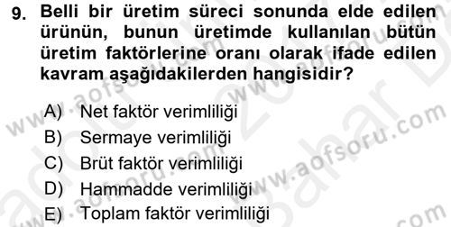 Verimlilik Yönetimi Dersi 2017 - 2018 Yılı (Vize) Ara Sınav Soruları 9. Soru