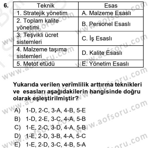 Verimlilik Yönetimi Dersi 2017 - 2018 Yılı (Final) Dönem Sonu Sınav Soruları 6. Soru