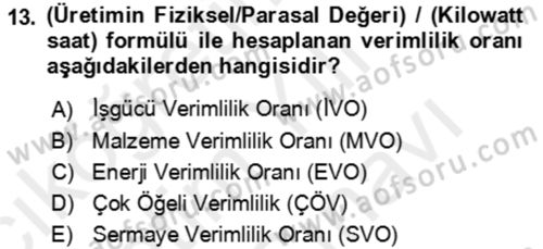 Verimlilik Yönetimi Dersi 2018 - 2019 Yılı (Vize) Ara Sınav Soruları 13. Soru