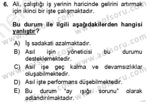 Verimlilik Yönetimi Dersi 2018 - 2019 Yılı (Vize) Ara Sınav Soruları 6. Soru