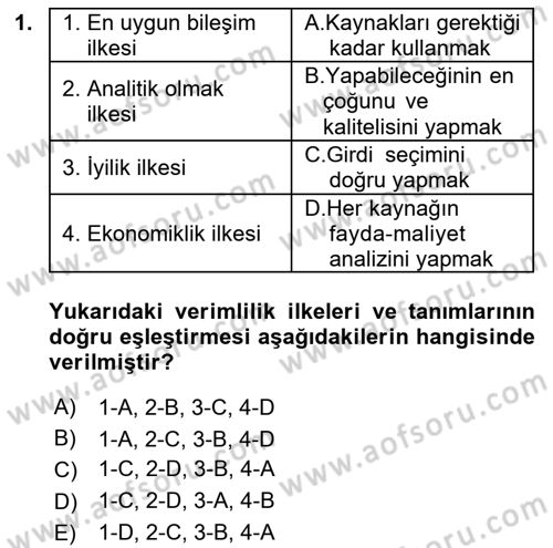 Verimlilik Yönetimi Dersi 2018 - 2019 Yılı (Final) Dönem Sonu Sınav Soruları 1. Soru