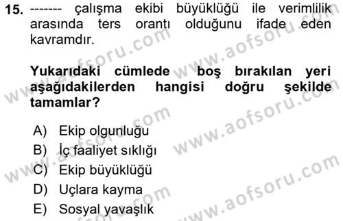 Verimlilik Yönetimi Dersi 2018 - 2019 Yılı (Final) Dönem Sonu Sınav Soruları 15. Soru