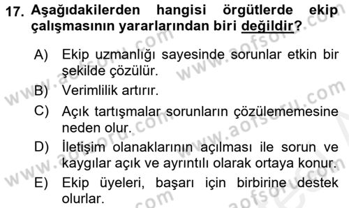 Verimlilik Yönetimi Dersi 2018 - 2019 Yılı (Final) Dönem Sonu Sınav Soruları 17. Soru