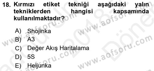 Verimlilik Yönetimi Dersi 2018 - 2019 Yılı (Final) Dönem Sonu Sınav Soruları 18. Soru