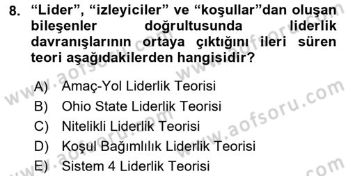 Verimlilik Yönetimi Dersi 2018 - 2019 Yılı (Final) Dönem Sonu Sınav Soruları 8. Soru