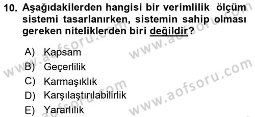 Verimlilik Yönetimi Dersi 2020 - 2021 Yılı Yaz Okulu Sınav Soruları 10. Soru