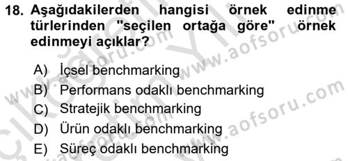 Verimlilik Yönetimi Dersi 2020 - 2021 Yılı Yaz Okulu Sınav Soruları 18. Soru