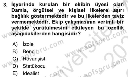 Verimlilik Yönetimi Dersi 2020 - 2021 Yılı Yaz Okulu Sınav Soruları 3. Soru