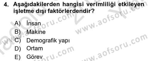 Verimlilik Yönetimi Dersi 2020 - 2021 Yılı Yaz Okulu Sınav Soruları 4. Soru