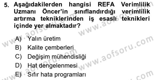 Verimlilik Yönetimi Dersi 2020 - 2021 Yılı Yaz Okulu Sınav Soruları 5. Soru