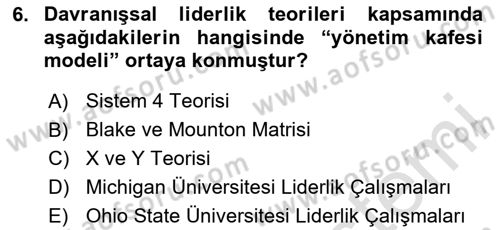 Verimlilik Yönetimi Dersi 2020 - 2021 Yılı Yaz Okulu Sınav Soruları 6. Soru