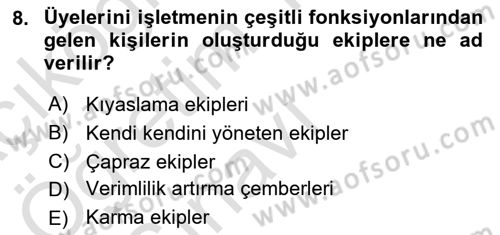 Verimlilik Yönetimi Dersi 2020 - 2021 Yılı Yaz Okulu Sınav Soruları 8. Soru