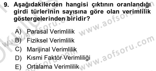 Verimlilik Yönetimi Dersi 2020 - 2021 Yılı Yaz Okulu Sınav Soruları 9. Soru