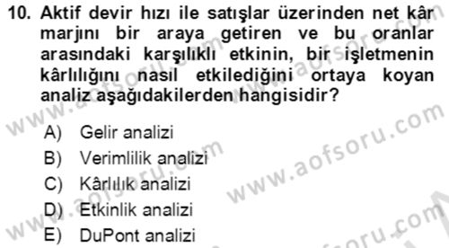 Verimlilik Yönetimi Dersi 2021 - 2022 Yılı (Final) Dönem Sonu Sınav Soruları 10. Soru