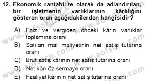 Verimlilik Yönetimi Dersi 2021 - 2022 Yılı (Final) Dönem Sonu Sınav Soruları 12. Soru