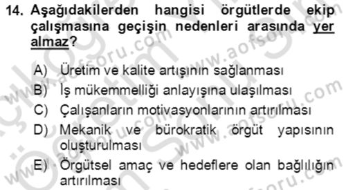 Verimlilik Yönetimi Dersi 2021 - 2022 Yılı (Final) Dönem Sonu Sınav Soruları 14. Soru