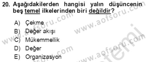 Verimlilik Yönetimi Dersi 2021 - 2022 Yılı (Final) Dönem Sonu Sınav Soruları 20. Soru