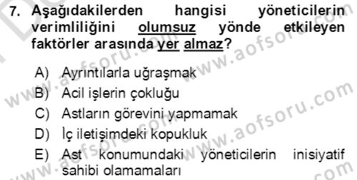 Verimlilik Yönetimi Dersi 2021 - 2022 Yılı (Final) Dönem Sonu Sınav Soruları 7. Soru