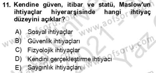 Verimlilik Yönetimi Dersi 2021 - 2022 Yılı Yaz Okulu Sınav Soruları 11. Soru