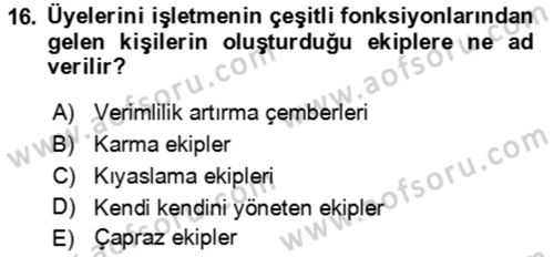Verimlilik Yönetimi Dersi 2021 - 2022 Yılı Yaz Okulu Sınav Soruları 16. Soru